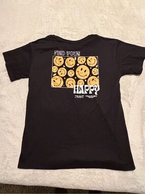 wonder nation Black Tee with Yellow Smiley Graphic